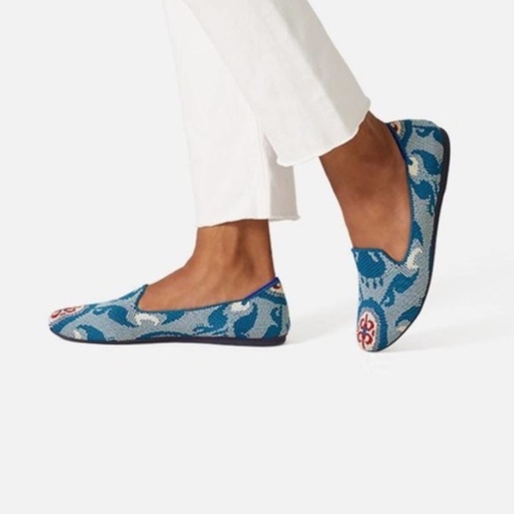 Rothy's Blue & White Knit Ballet Flats with Red Accent